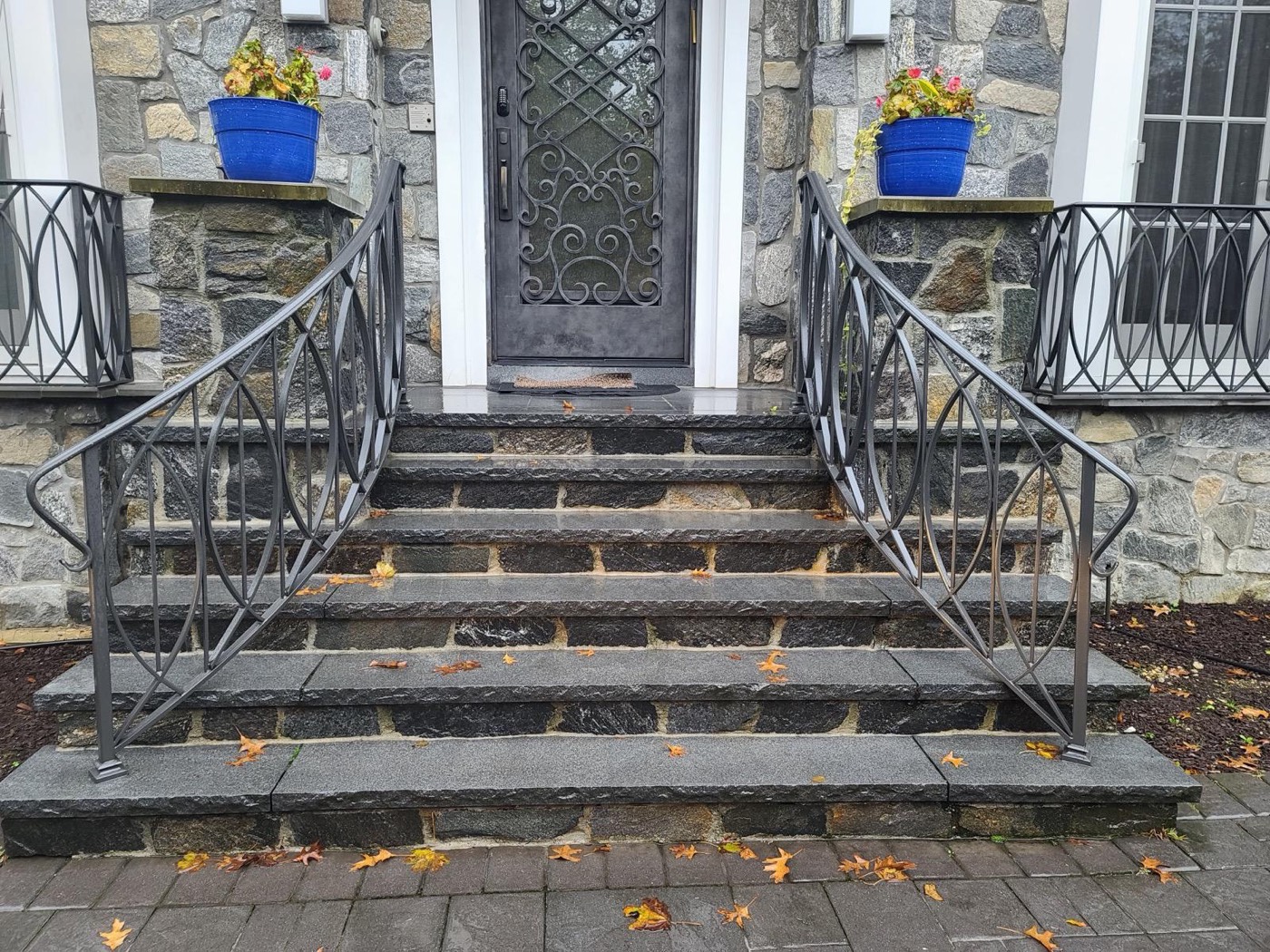 Ornamental iron railings and steps