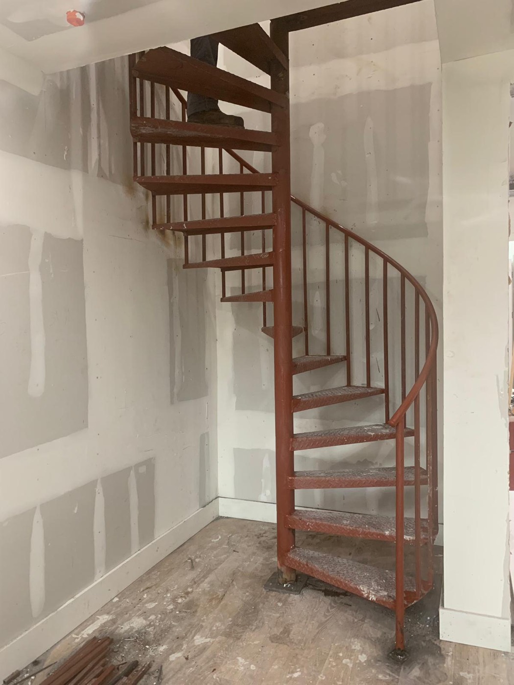 Primed steel spiral staircase