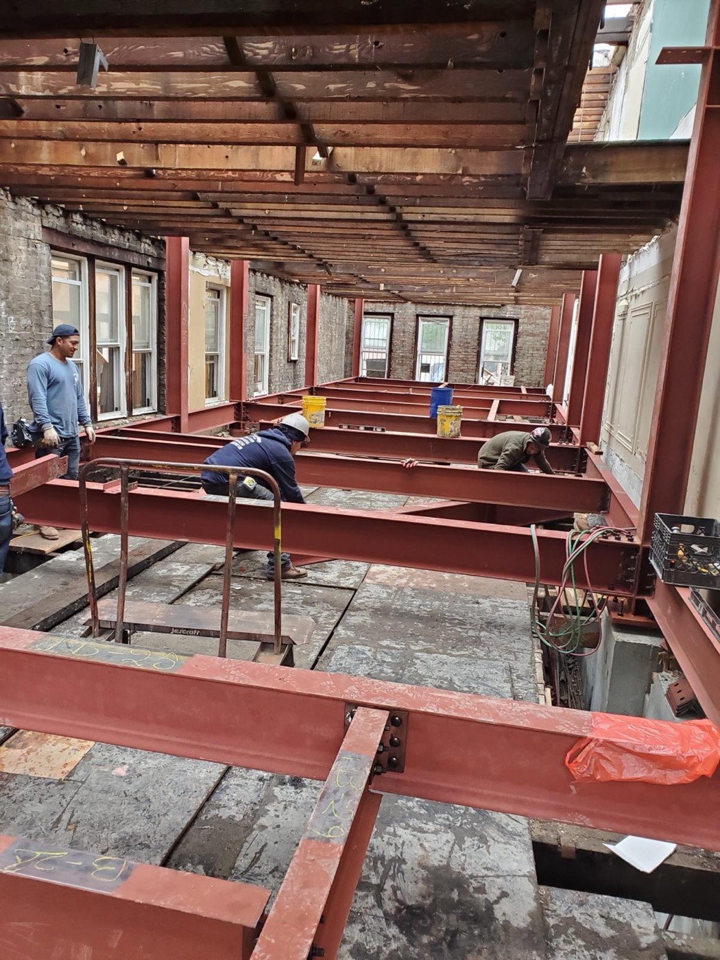 Interior steel beam framing