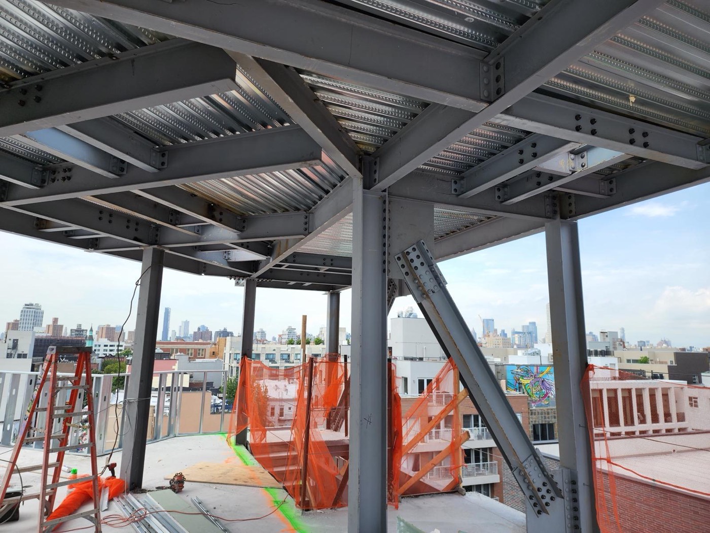 Steel roof beams and decking