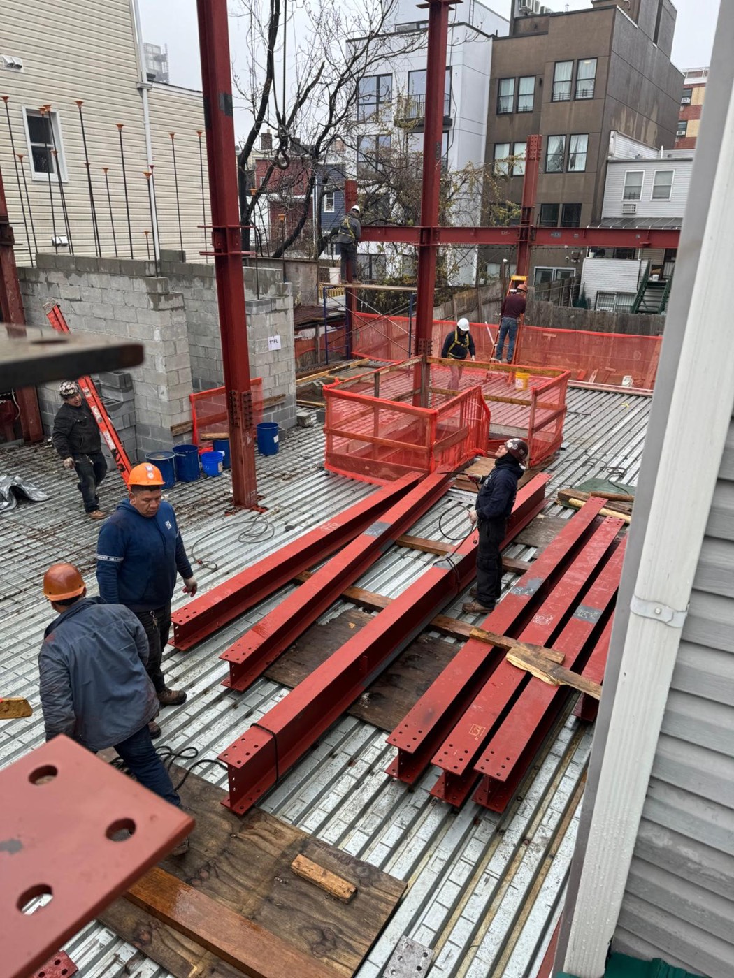 Structural steel beams at jobsite