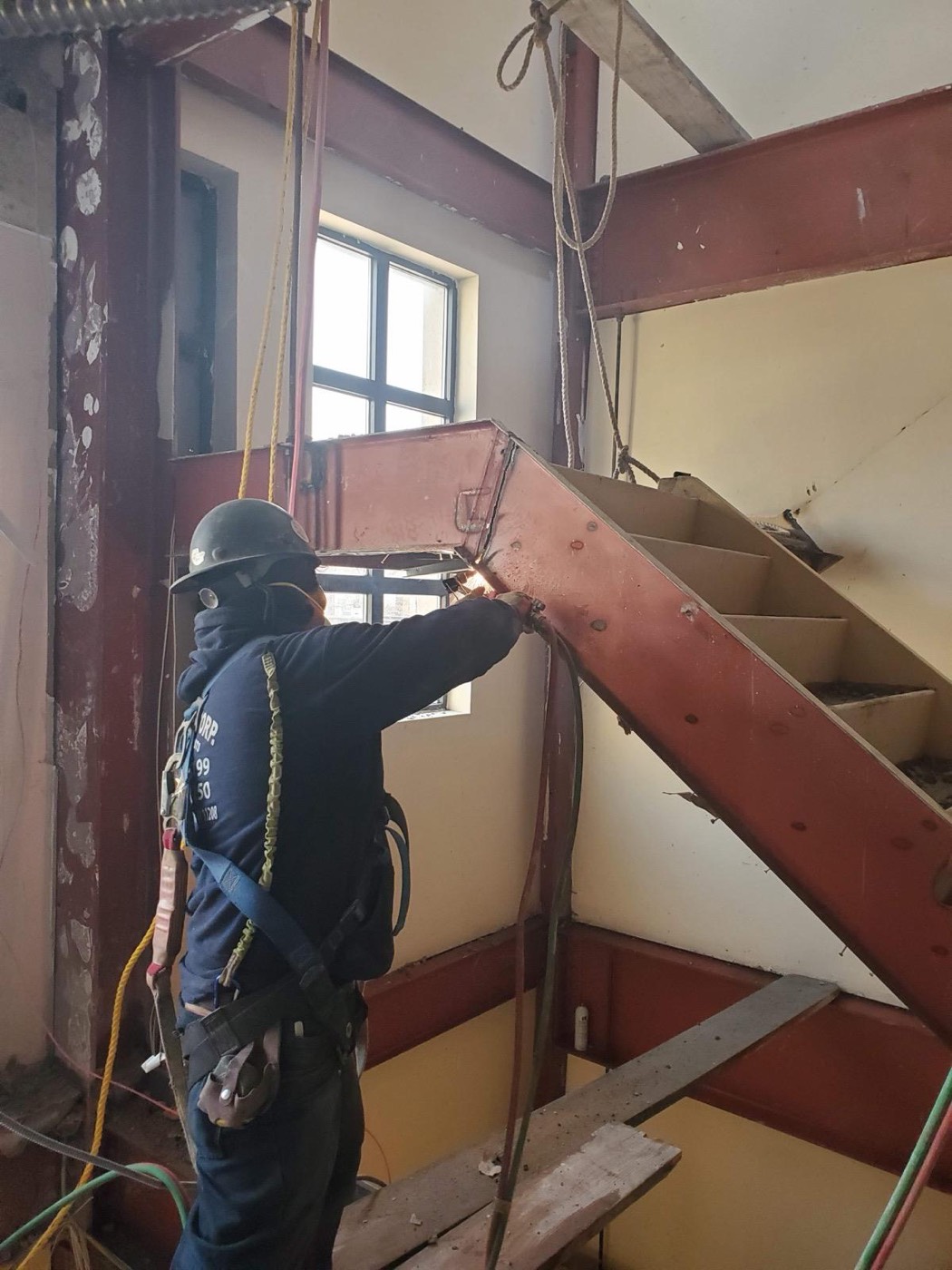 Welding a structural steel beam
